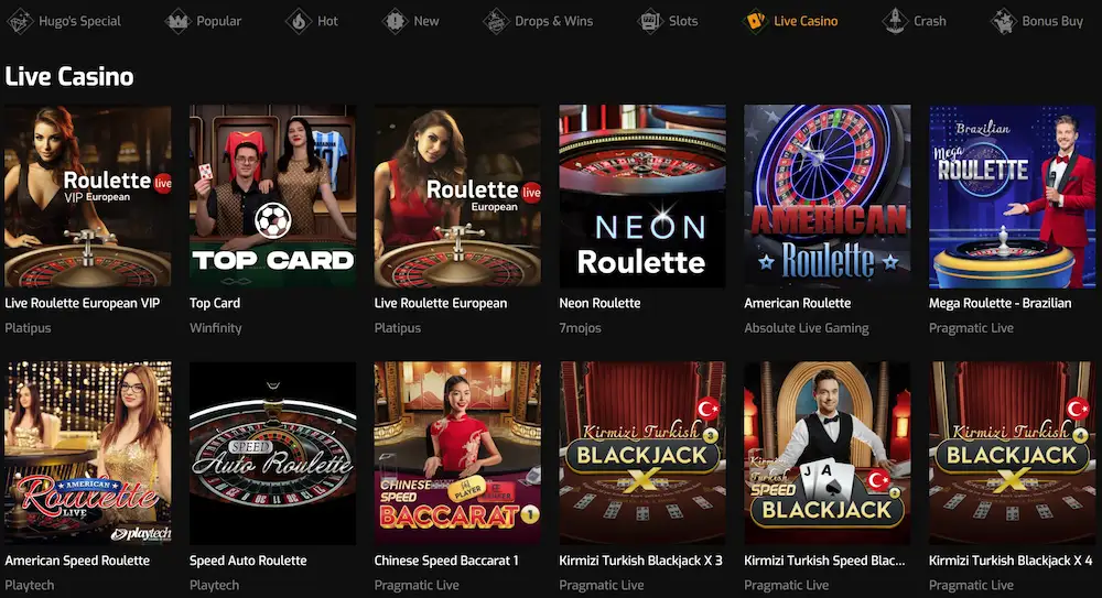 Hugo Casino live igre z ruleto, blackjackom in baccaratom