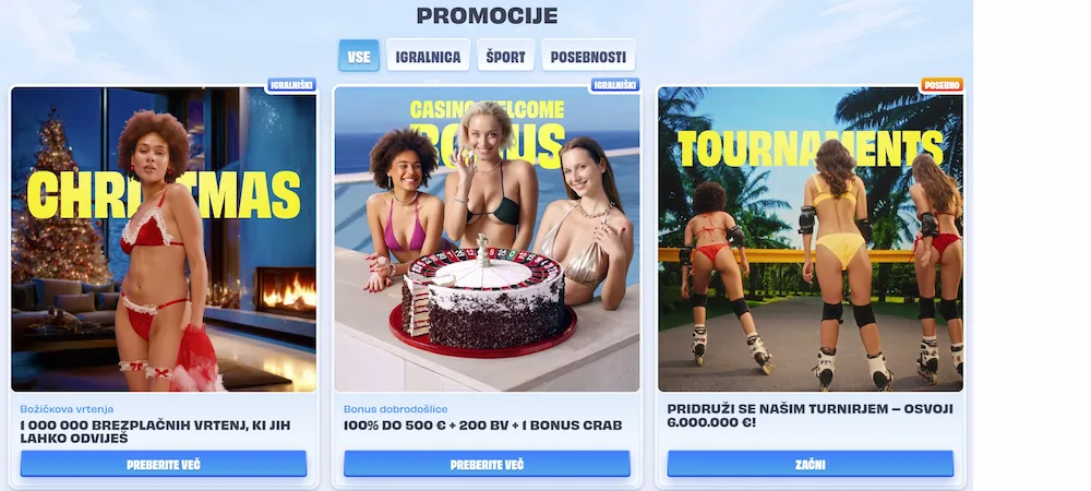 Prikaz aktualnih promocij OnlySpins Casino z brezplačnimi vrtljaji, kazino bonusom dobrodošlice in tekmovalnimi turnirji.