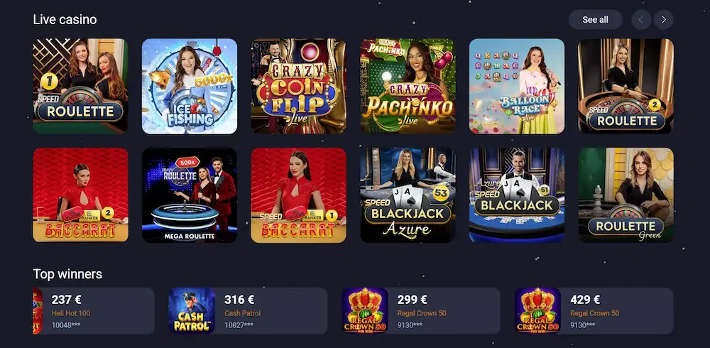 Igralniška ponudba z delivci v živo v Vox Casino
