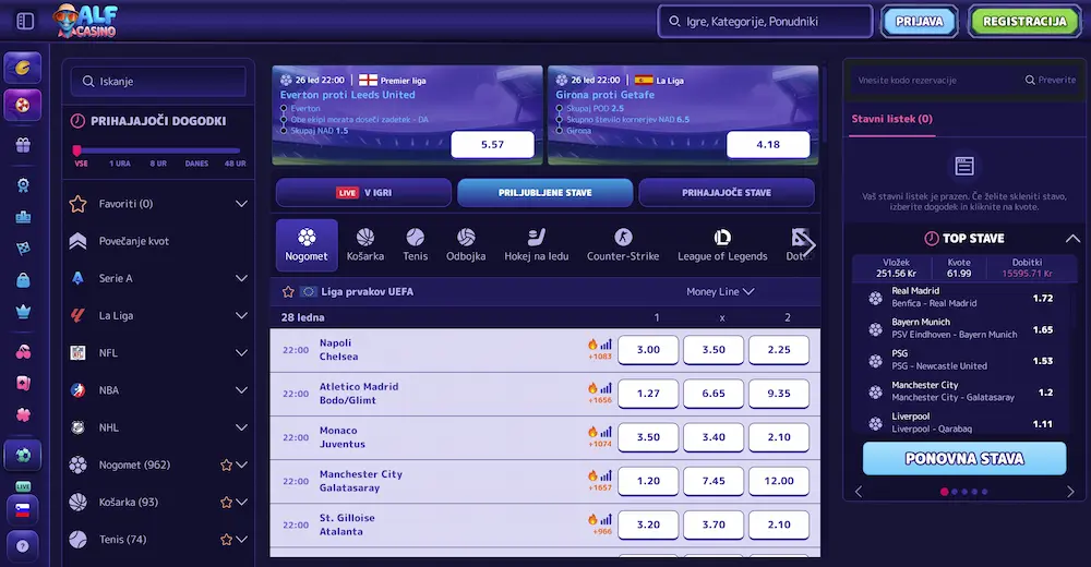 Alf Casino športne stave v živo