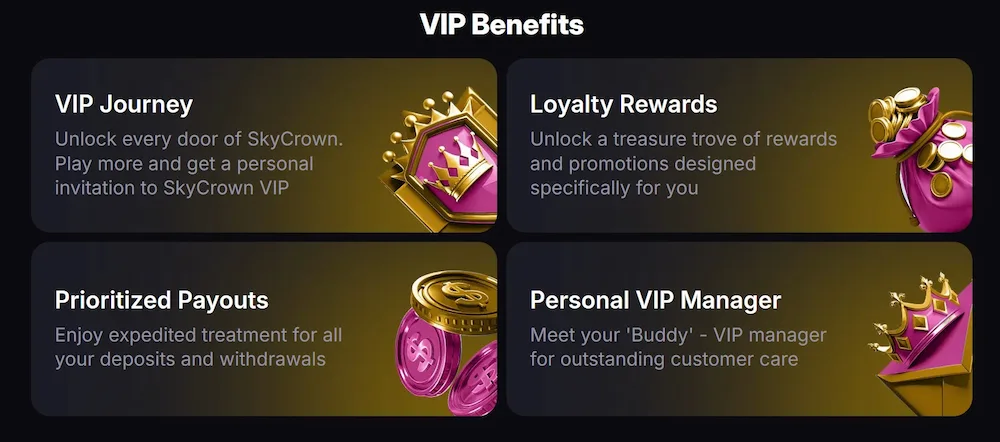 VIP program in ugodnosti v Skycrown Casino
