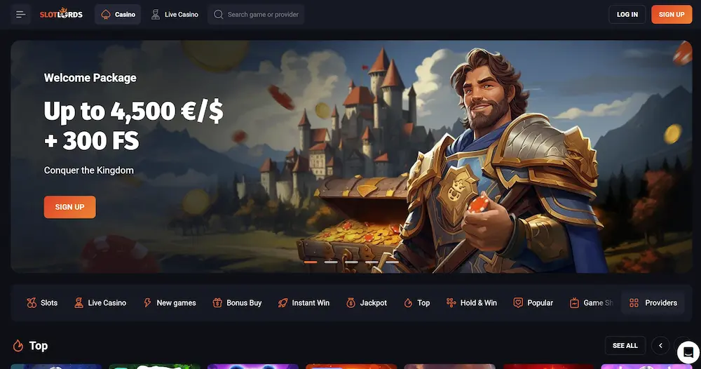 SlotLords Casino online lobby interface