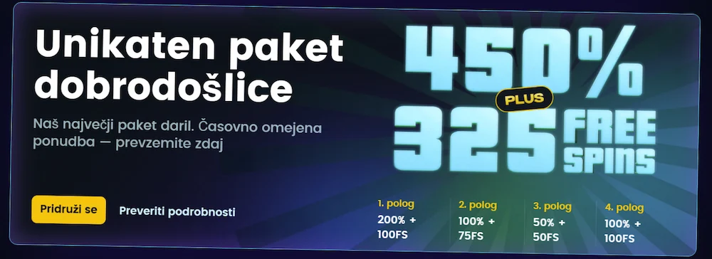 Snatch Casino dobrodošli bonus 450 % do 4.000 € in 325 brezplačnih vrtljajev