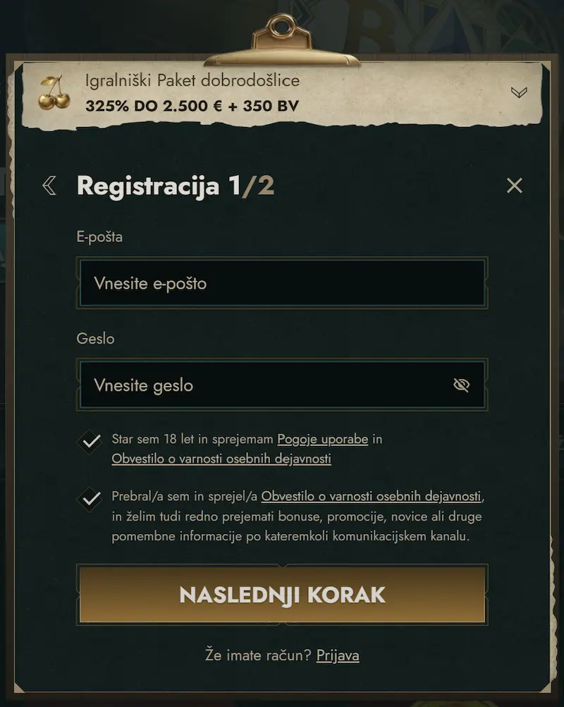 Dolly Casino registracija obrazec Slovenija ustvarjanje racuna prijava online casino EU uporabniski vmesnik
