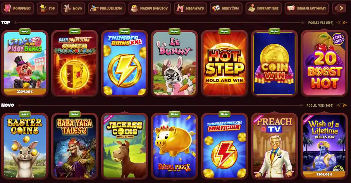 Ponudba slot iger v Magius Casino z različnimi igralnimi avtomati