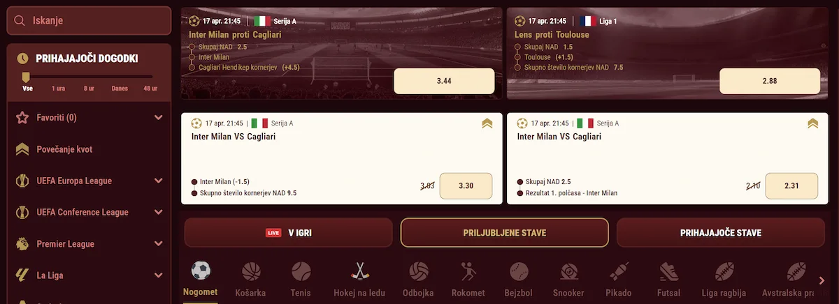 Športne stave v Magius Casino z nogometnimi in drugimi dogodki
