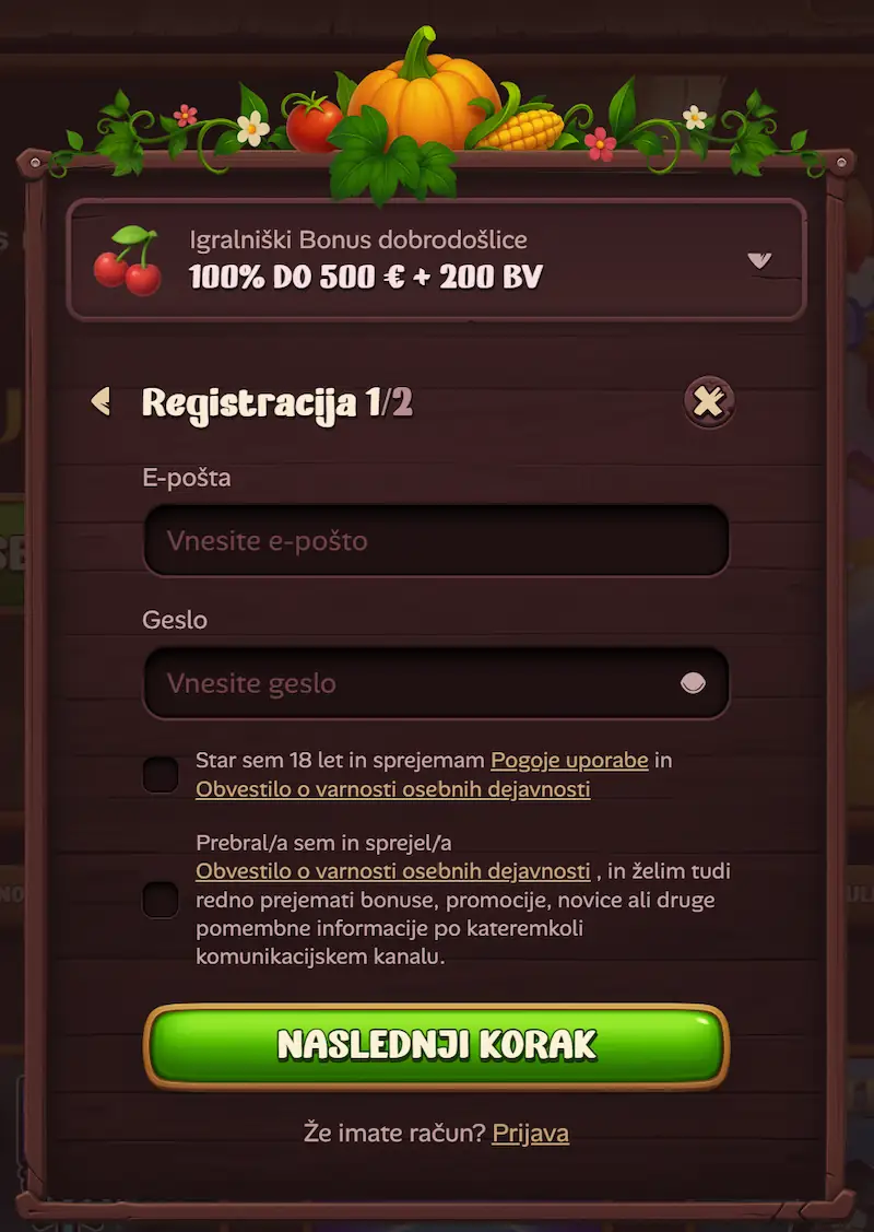 Roostino Casino registracija obrazec Slovenija prijava ustvarjanje racuna online casino uporabniski vmesnik