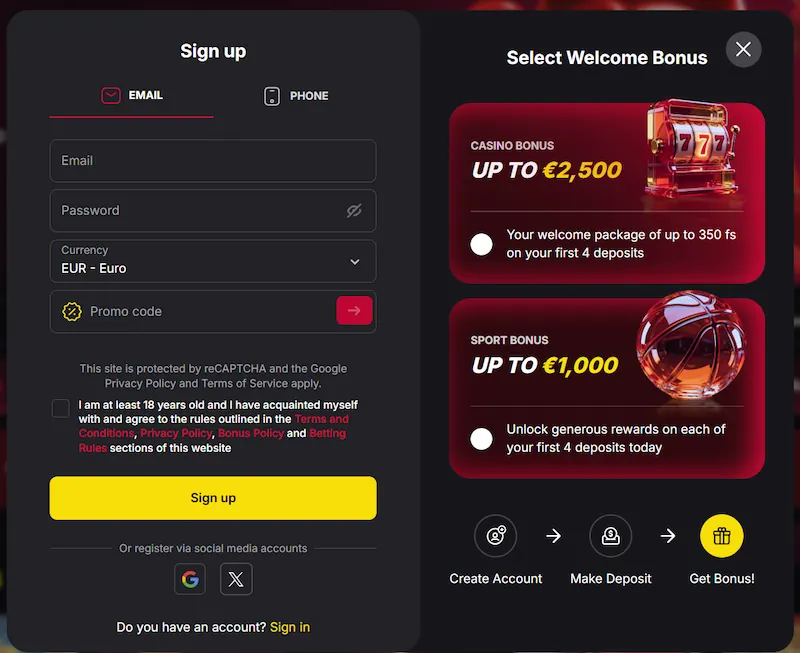Fieryplay registracija racuna izbira casino bonusa in prijava za slovenske uporabnike