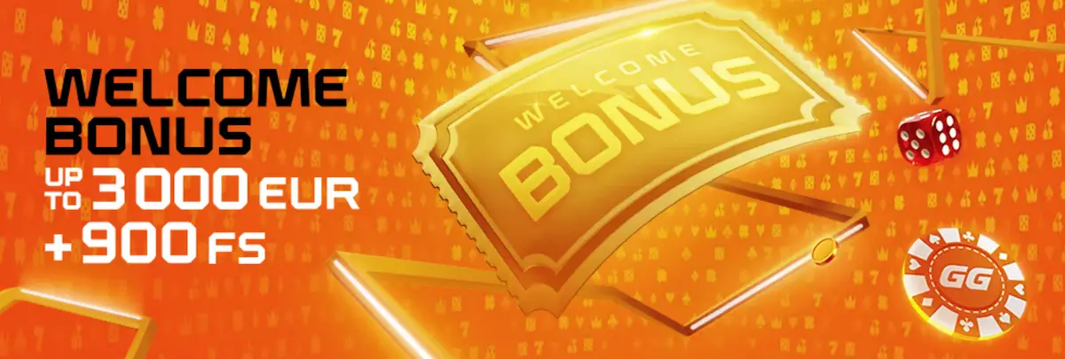 GG.BET bonus dobrodošlice do 3000 EUR in 900 brezplačnih vrtljajev